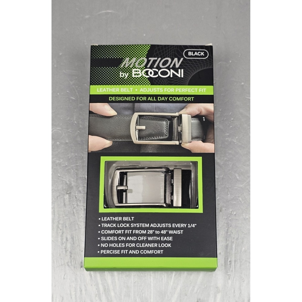 Motion by Boconi Men's Leather Ratchet Belt Black No Holes Track Lock 28"-48"